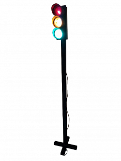 Feu rouge de chantier, adapté avec un variateur pour un intérieur. Hauteur 167 cm. 300 €.